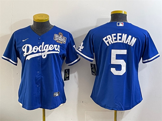 Women's Los Angeles Dodgers #5 Freddie Freeman Royal 2024 World Series Cool Base Stitched Baseball Jersey(Run Small) Women's Los Angeles Dodgers #5 Freddie Freeman Royal 2024 World Series Cool Base Stitched Baseball Jersey(Run Small)